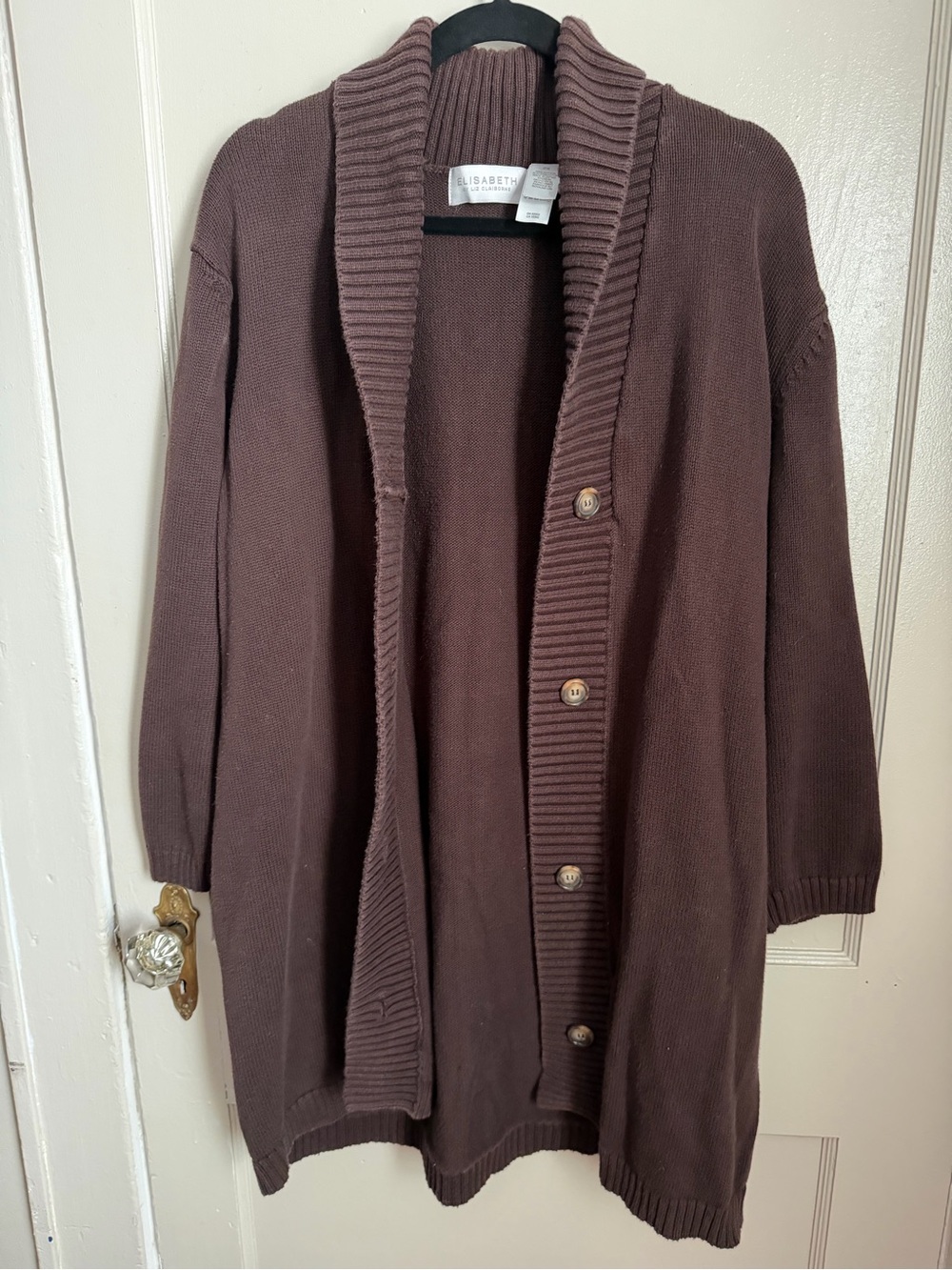 Liz Claiborne Chocolate Brown Shawl-Collar Button Cardigan